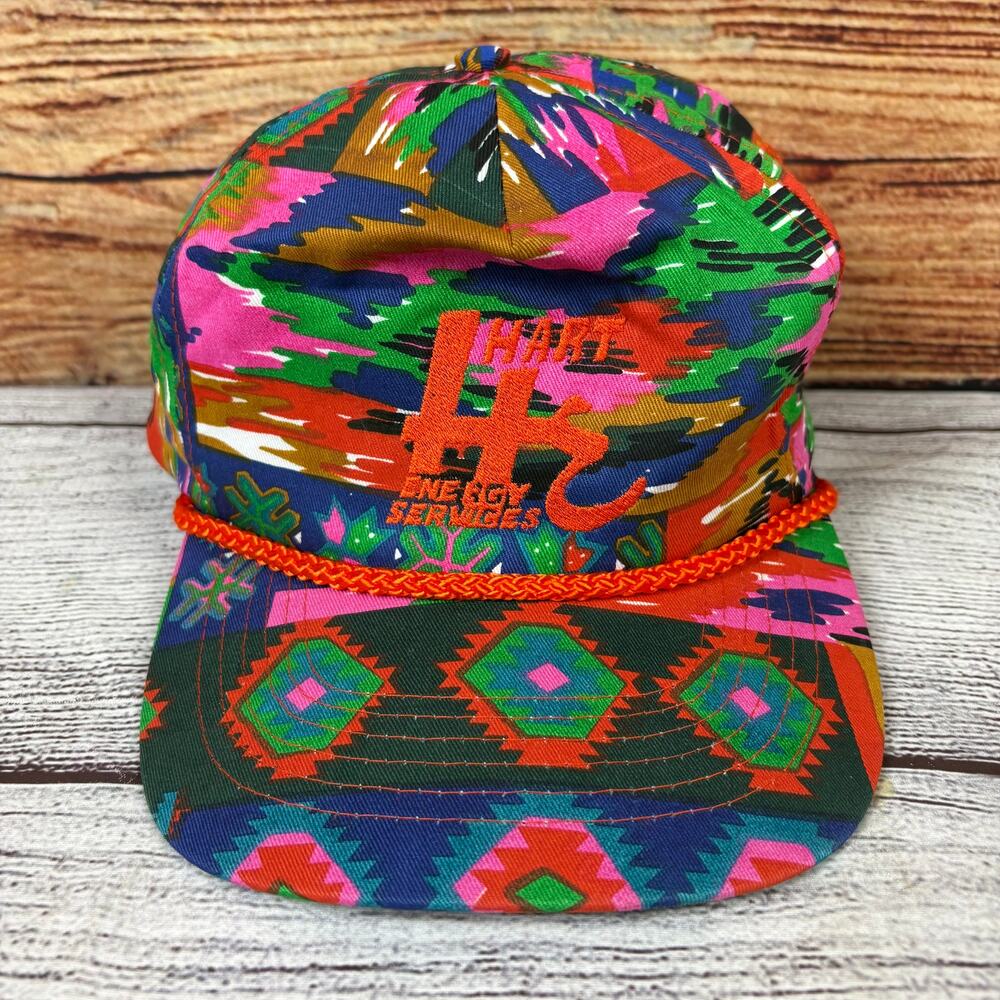 Vintage 1990 Hart Energy Services Western Aztec Snapback Hat